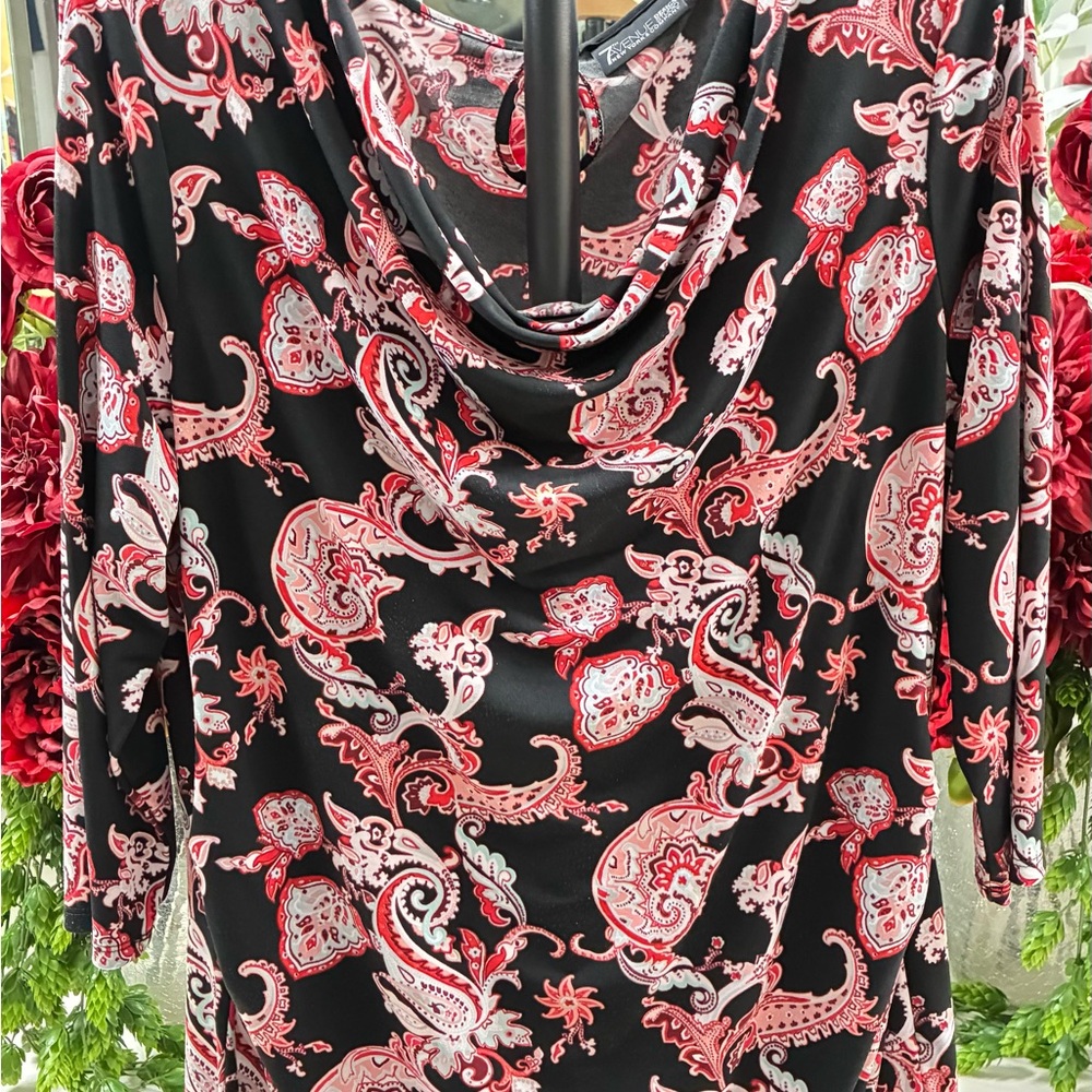 Avenue Black and Red Paisley Blouse